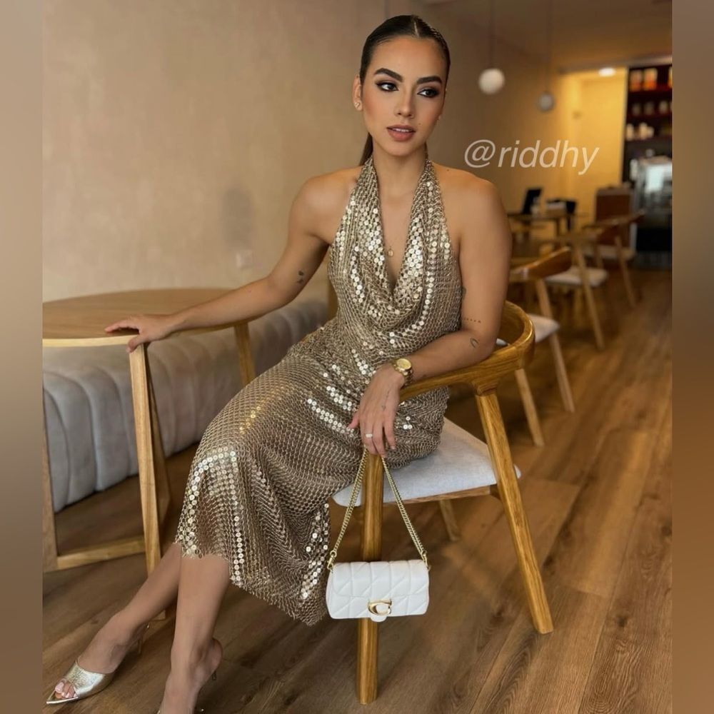 Zara gold mesh slip dress